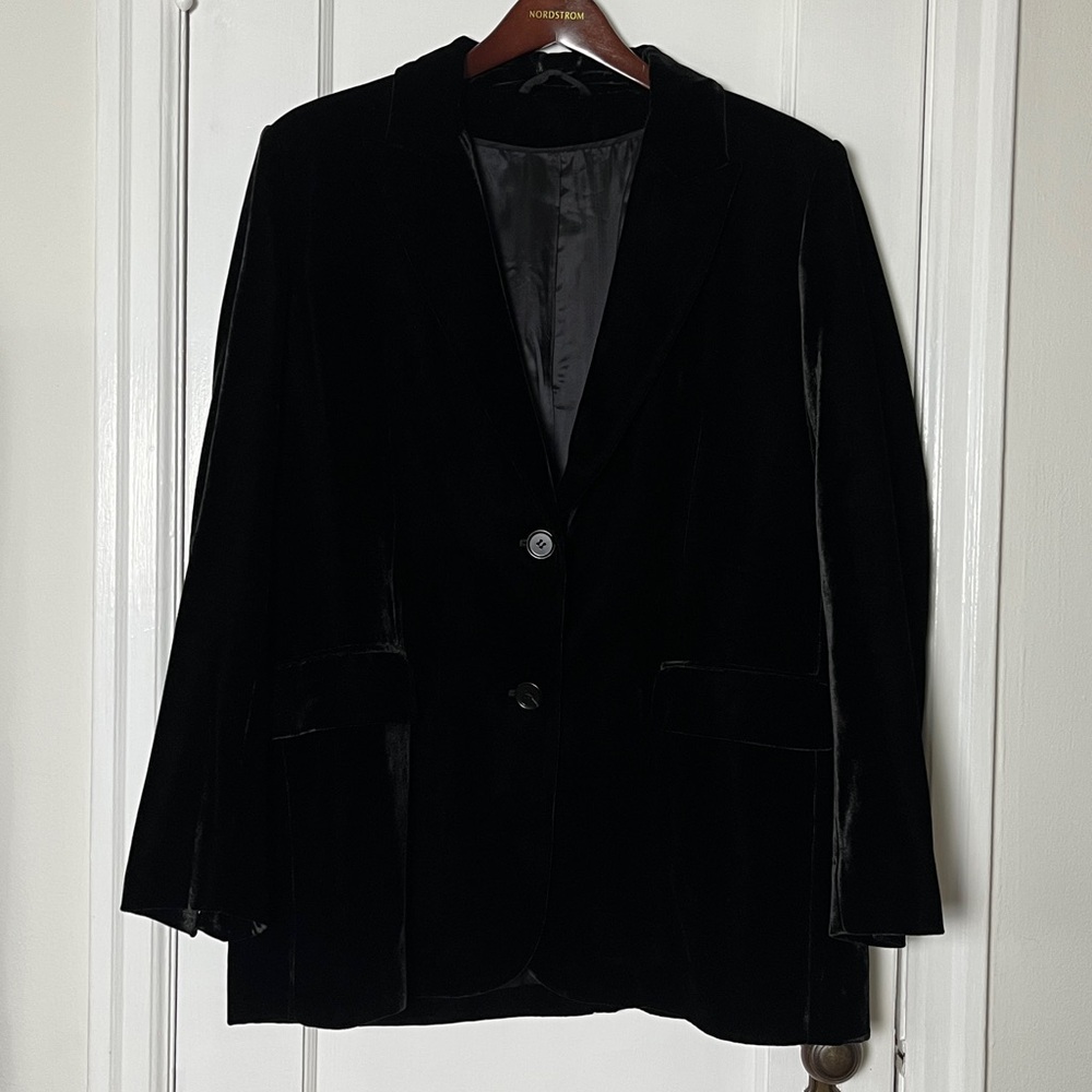 COS Black Silk Velvet Oversized Blazer